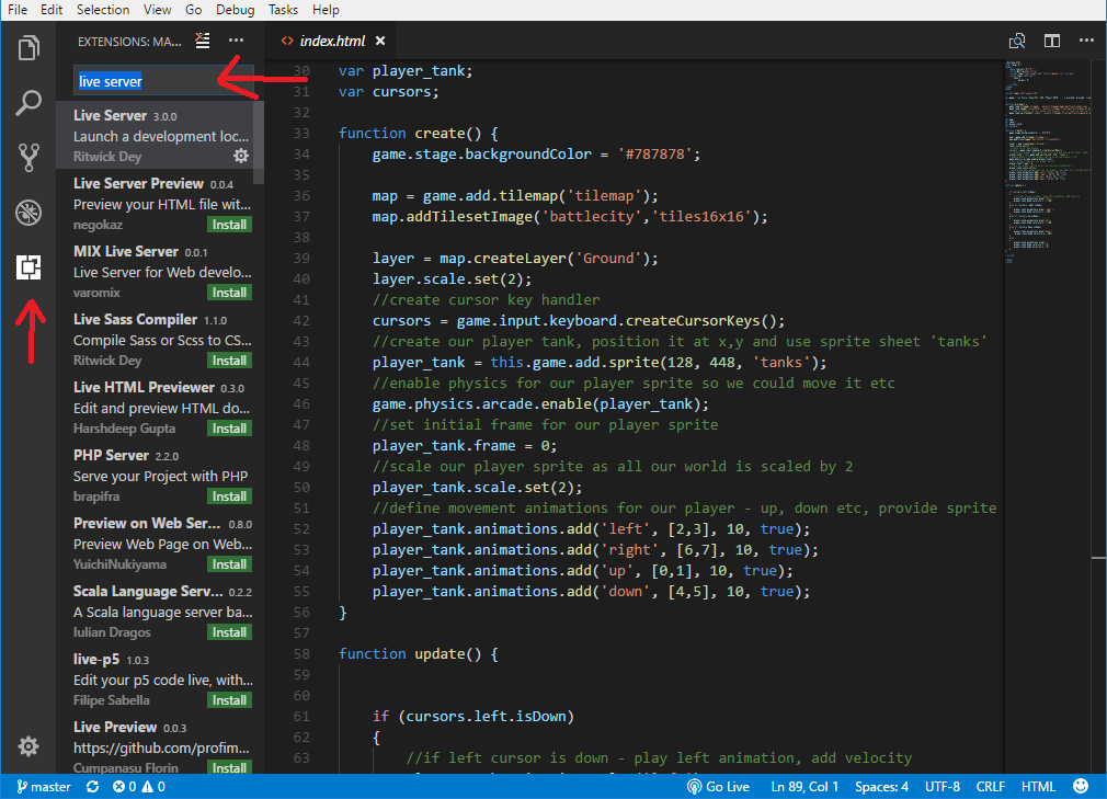 Visual Studio Code - live server install